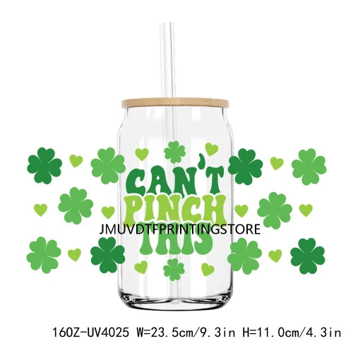 Lucky Blessed 16OZ UV DTF Cup Wrap Transfers Stickers Shamrock Four Leaf Custom Labels DIY Waterproof Logo For Libbey Glass Can