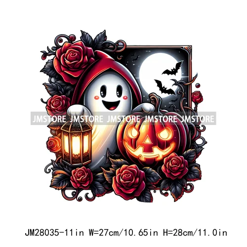 Cute Animals Skull Red Rose Pumpkin Halloween Spooky Vibes Design Logo Iron On DTF Transfer Stickers Ready To Press For Clothing