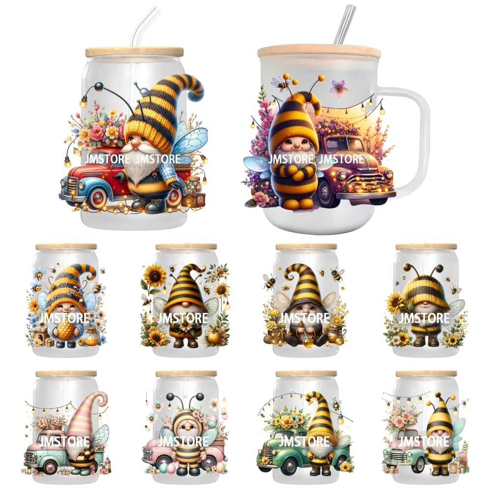 Honey Spring Bee Gnome Floral UV Sticker Decals For Libbey Cold Cups Mugs Tumbler Transfer Sticker Waterproof High Quality Label