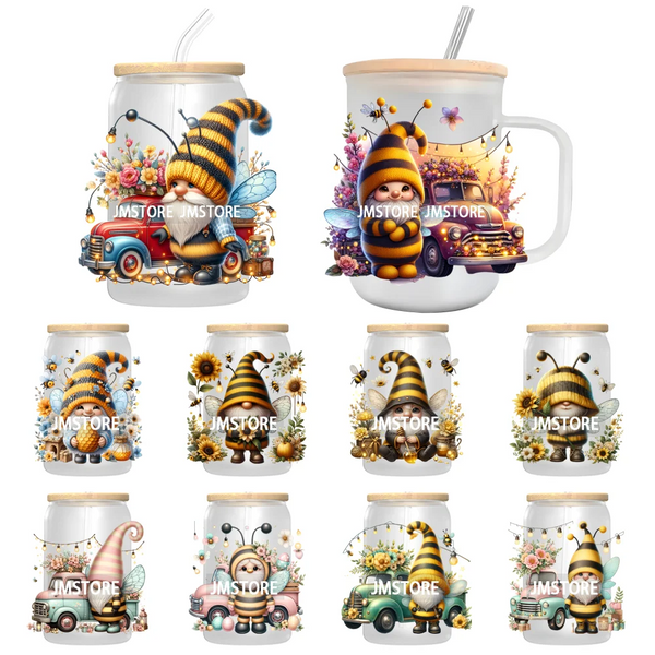 Honey Spring Bee Gnome Floral UV Sticker Decals For Libbey Cold Cups Mugs Tumbler Transfer Sticker Waterproof High Quality Label