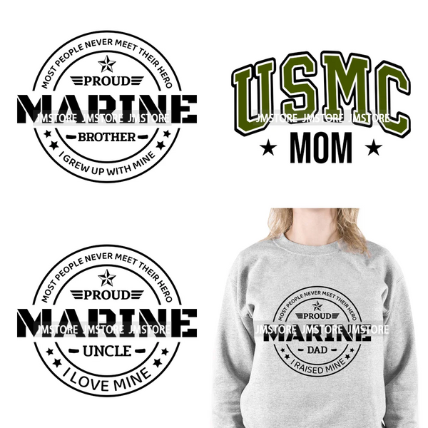 Happy Proud Marine Family Quotes I Raised Love Mine Military Pride Iron On DTF Transfers Stickers Ready To Press For Hoodies