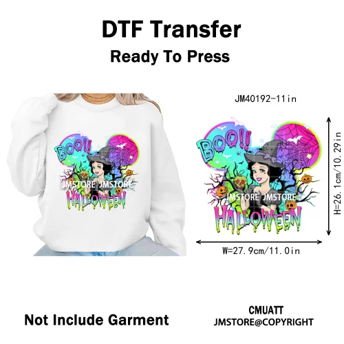 Cartoon Witches Princess Skull Animal Kids Love Characters Halloween Iron on DTF Transfers Stickers Ready to Press for T-shirts