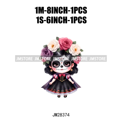 Cute Mexican Day Of The Dead Skeleton Catrina Princess Dolls Iron On DTF Heat Press Transfers Stickers Printing For Clothes