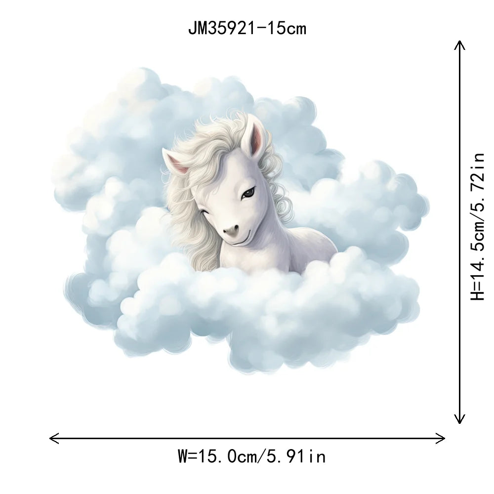 15cm 5.9in Kid Cloud Animal Tiger Lion Iron On Heat Transfer Sticker For Clothes DTF Print Vinyl Thermal Washable T-Shirt Decal