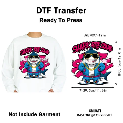 12in Urban Gangster Rich Money Lion Beats Shark Vibes Iron on DTF Thermal Transfers Stickers Ready to Press for T-shirts Bags