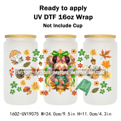 Trendy Girls Coffee Cartoon Bears 16OZ UV DTF Cup Wraps Ready To Apply Waterproof Transfer Stickers For Libbey Glass Can Tumbler