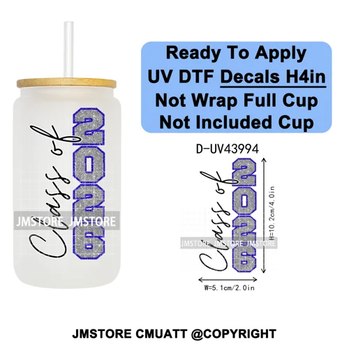 Faux Glitter Senior 2026 School UV DTF Decals Ready To Apply Waterproof Transfer Stickers DIY Crafts For 16OZ Libbey Glass Can