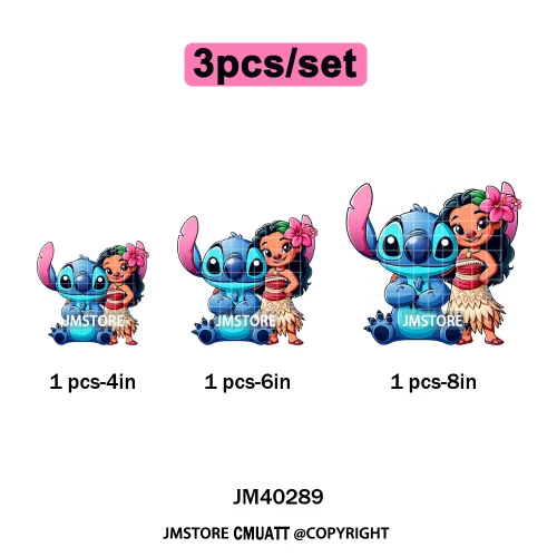 Cute Cartoon Blue Animal Princess Best Friends Designs Iron on DTF Washable Transfers Stickers Ready to Press for Clothing Bags