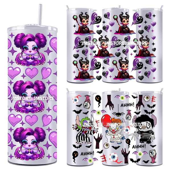 Couple Horror Character Cartoon 20OZ Straight Skinny Tumbler Wrap UV DTF Cup Wraps Custom Label Transfer Sticker Waterproof Logo