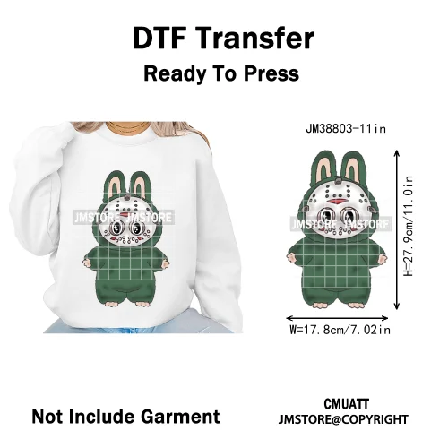 Retro Laboo Halloween Horror Character Washable Printing Iron on DTF Heat Transfers Stickers Ready to Press for Clothes Bags