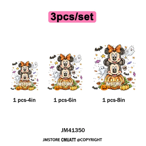 Cartoon Friends Character Faux Glitter Coquette Pumpkin Girly Halloween Iron on DTF Transfer Stickers Heat Press for Hoodies Bag