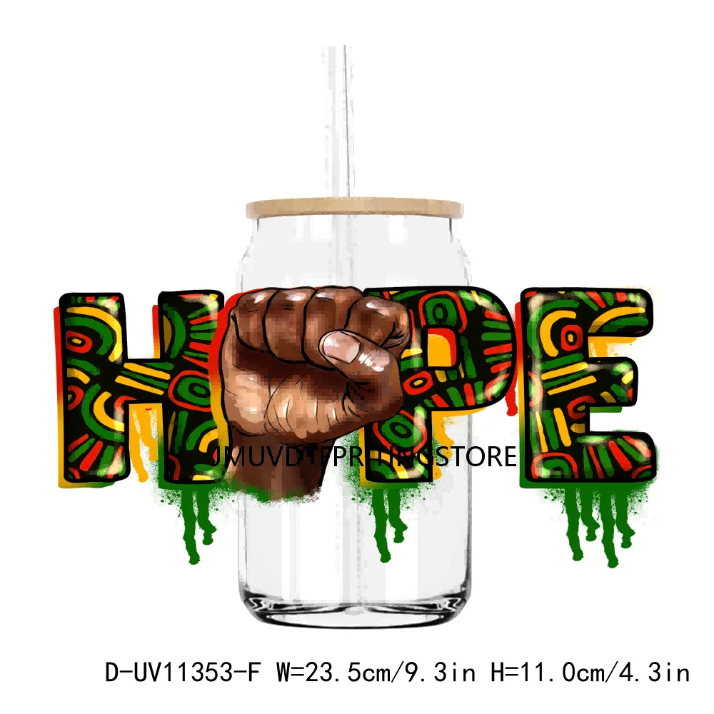 Celebrate 1865 Juneteenth Hope UV DTF Transfer Stickers Decals For Libbey Cold Cups Mug Tumbler Waterproof DIY Craft Black Power