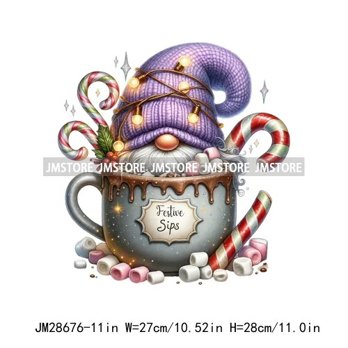 Winter Hot Cocoa Boy Cozy Gnomes Coffee Mug Tis The Season Happy Christmas Iron On DTF Heat Press Transfers Stickers For Clothes