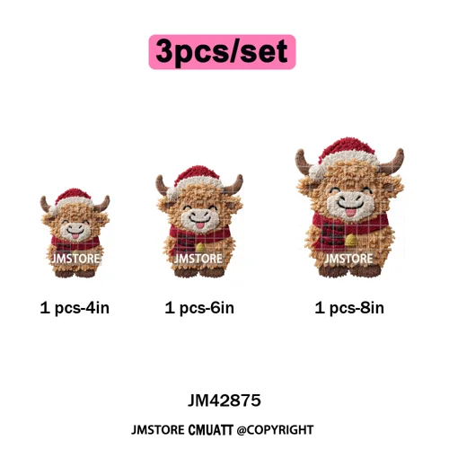 Faux Latch Hook Yarn Crochet Christmas Highland Cow Santa Iron on DTF Washable Transfer Stickers Ready to Press for Garment Bags