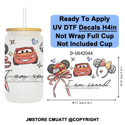 Cartoon Mouse Head Princess Family Vacation UV DTF Decals Ready To Apply Waterproof Transfer Stickers For 16OZ Libbey Glass Can