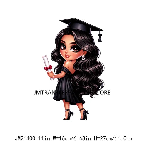 DIY Chibi Latina Graduation Diploma Designs Iron On Chicana College Woman Transfers Printing Stickers Ready To Press For Hoodies