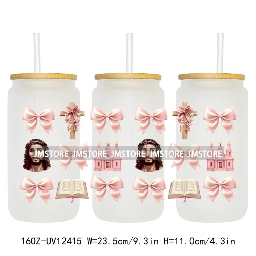 He Is Risen Christian Easter 16OZ UV Cup Wrap DTF Transfer Stickers For Libbey Glass Can Cups Tumbler Girly Happy Easter Bunny