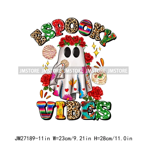 Spanish Espooky Vibes Latina Pantasmas Mexican Halloween Conchas Cucuys Aqui Espantan DTF Iron On Transfers Stickers For Hoodies