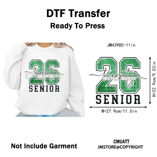 Faux Glitter Senior Class of 2026 High School Graduate Reunion Iron on Washable DTF Transfer Stickers Ready to Press for Clothes