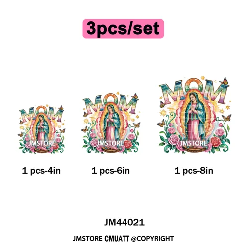 Latina Mom Mexican Virgen de Guadalupe Flower Mother's Day Iron on DTF Heat Transfers Stickers Ready to Press for T-shirts Bags