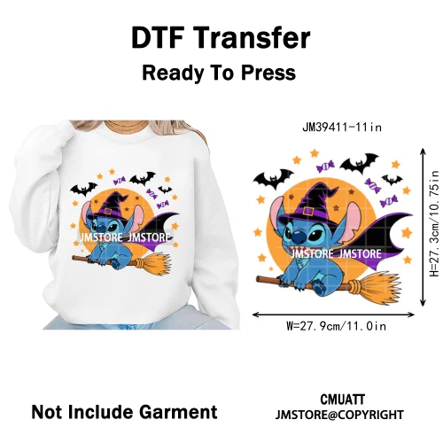 Spooky Vibes Horror Trick Or Treat Cartoon Animal Pumpkin Bats Iron on DTF Washable Transfers Sticker Ready to Press for Hoodies