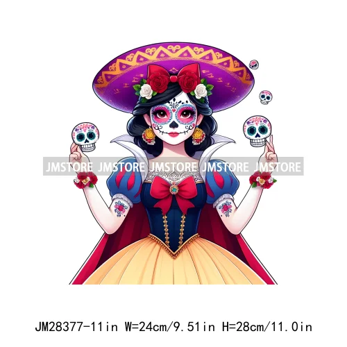 Cute Mexican Day Of The Dead Skeleton Catrina Princess Dolls Iron On DTF Heat Press Transfers Stickers Printing For Clothes