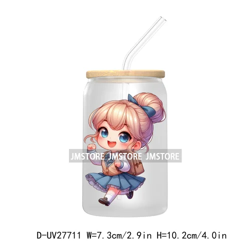 Cartoon Princess Back To School UV DTF Transfer Stickers Decals For Libbey Cold Cups Mugs Tumbler First Day Of School Students