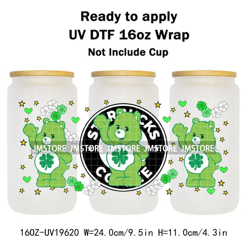 Cheerful Floral Hearts Cartoon Bears Clipart UV DTF Transfer Stickers Cup Tumbler Wrap For 16OZ Libbey Glass Bottle Cup Wraps