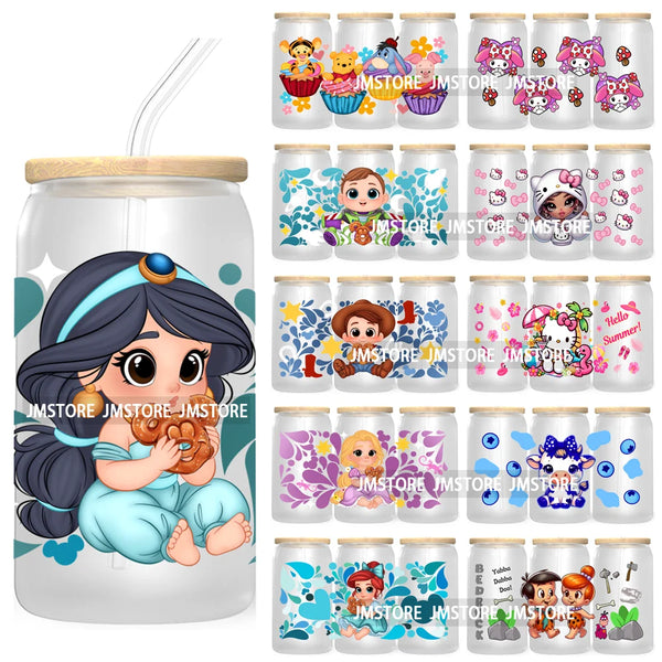 Cartoon Baby Princess Best Friends 16OZ UV DTF Cup Wrap Transfers Stickers For Libbey Glass Can Cups Tumbler Waterproof Labels