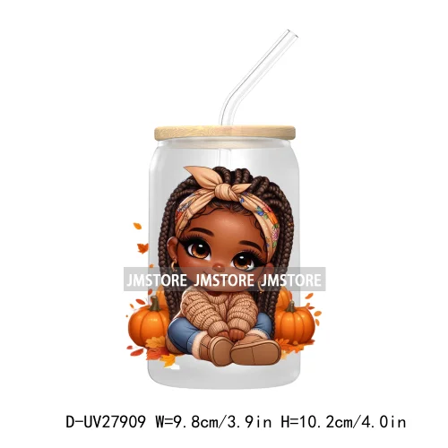 Autumn Chibi Super Cute Black Baby Girl UV DTF Transfer Stickers Decals For Libbey Cold Cups Mugs Tumbler Waterproof Afro Kids