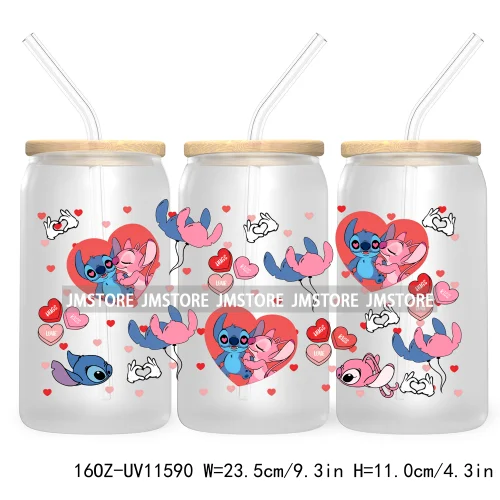 Happy Valentine's Day Cartoon Mouse Couple 16OZ UV Cup Wrap DTF Transfer Sticker For Libbey Glass Can Cups Tumbler XOXO Love Bug