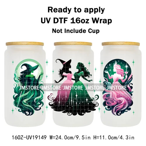 Coquette Green Pink Wicked Witch 16OZ UV DTF Cup Wraps Ready To Apply Waterproof Transfer Stickers For Libbey Glass Can Tumbler