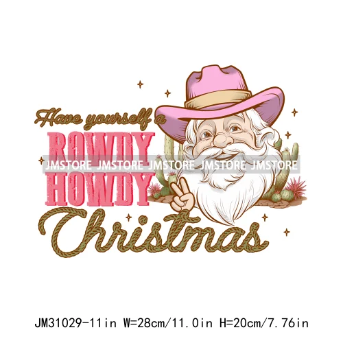 Retro Western Howdy Cowboy Santa Snowmies Cactus Merry Christmas Iron On DTF Transfers Stickers Ready To Press For Clothing