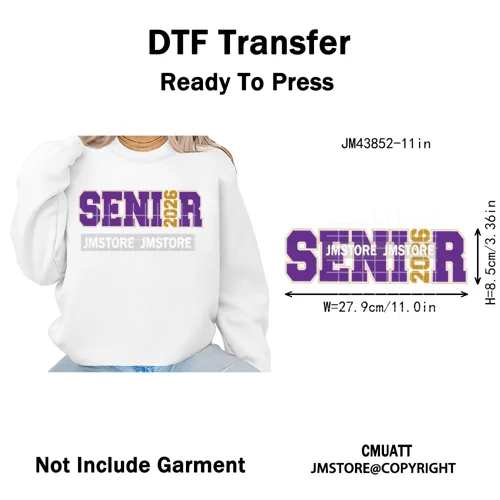 High School Senior 2026 Graduation Club Coquette Gifts Iron on Washable DTF Heat Transfers Stickers Ready to Press for Clothes