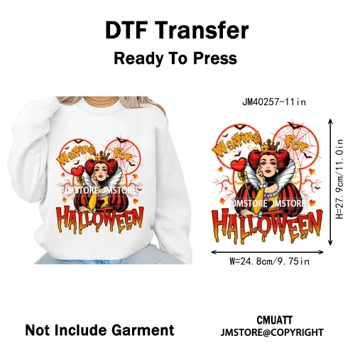 Waiting For Halloween Coquette Bad Girls Friends Wicty Logos Iron on DTF Washable Transfers Stickers Ready to Press for Clothing