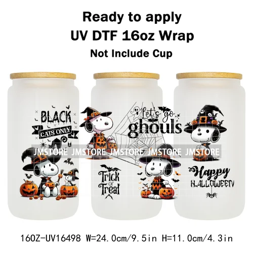 Halloween Witch Cartoon Skulls Boo Ghouls UV DTF Stickers Ready To Transfer Cup Wrap Custom Labels For Libbey Can Glass Tumbler