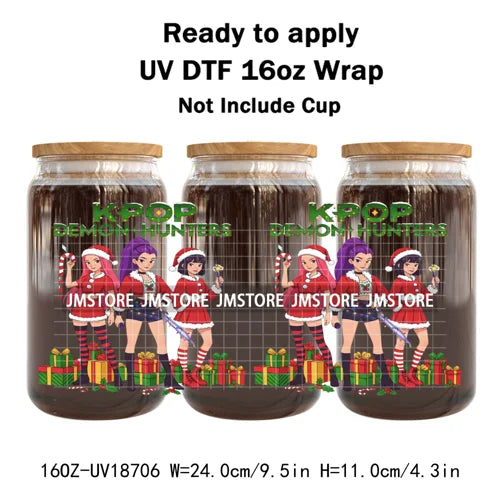 Demon Hunters Kpop Christmas Party UV DTF Stickers Ready To Apply Cup Wrap Durable Custom Prints DIY Craft For Libbey Can Glass