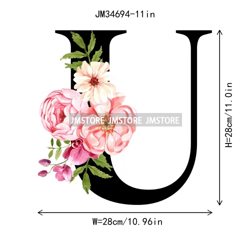 Flower Alphabet Name Monogram Floral Single Letter Illustration Sets Iron On DTF Transfers Stickers Ready To Press For Hoodies