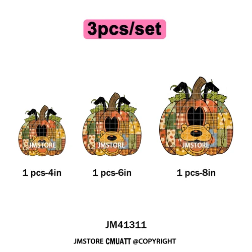 Preppy Floral Cartoon Friends Fall Patchwork Pumpkin Halloween Iron on Washable DTF Transfer Stickers Ready to Press for Clothes