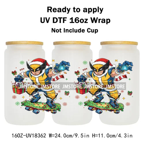 Preppy Christmas Movie Killer Cartoon Bow 16OZ UV DTF Cup Wraps Ready To Apply Waterproof Transfer Stickers For Libbey Glass Can