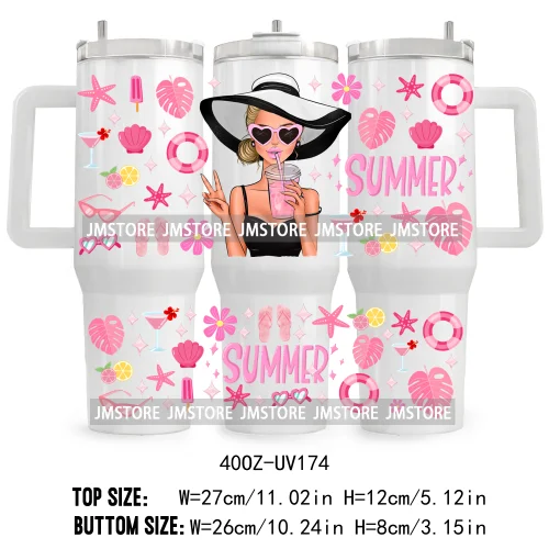 40OZ Tumbler Wrap Summer Lady Coffee UV DTF Cup Wraps Transfer Stickers Custom Label Durable Waterproof Logo Floral Flowers Girl