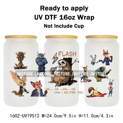 Mystery Animals City Police Rabbit And Fox Con Artist UV DTF Cup Wrap Ready To Apply Transfer Stickers For 16OZ Libbey Glass Can