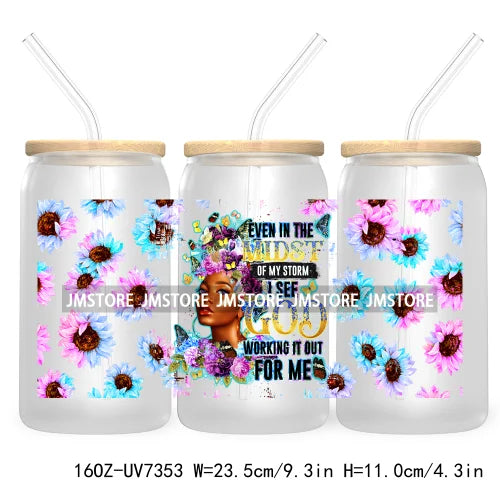 God Says I Am Juneteenth 16OZ UV DTF Cup Wrap Transfer Stickers For Libbey Glass Can Cups Tumbler Waterproof Black Girl Queen