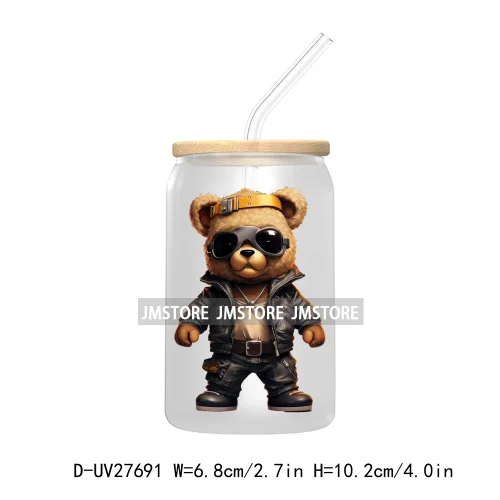 Colorful Urban Streetwear Bear UV DTF Transfer Stickers Decals For Libbey Cold Cups Mugs Tumbler Waterproof Logo Hip Hop Animals