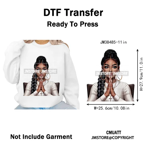 Motivational African Girls Melanin Queen Hope Faith Self Love Printing Iron on DTF Transfer Stickers Ready to Press for Clothing