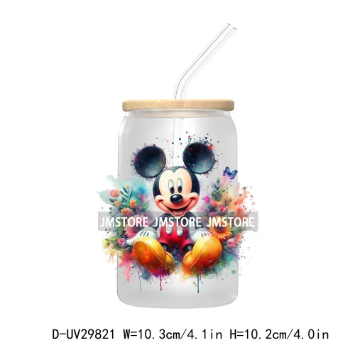 New Trendy Cartoon Mouse Couple Watercolor UV DTF Transfer Sticker Decals For Libbey Cold Cups Mugs Tumbler Animal Kingdom Vibes