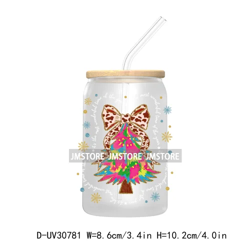 Christmas Tree Coquette Bow UV DTF Transfer Stickers Decals For Libbey Cold Cups Mugs Tumbler Waterproof Jesus Christian Xmas