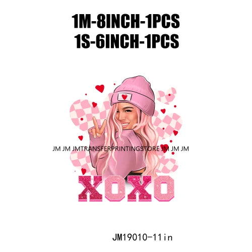 Fashion Pink Beautiful Girls Bichota XOXO Cupid Vibes Happy Valentines Day DTF Heat Transfer Stickers Ready To Press For Clothes