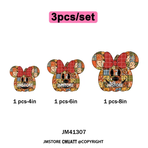 Preppy Floral Cartoon Friends Fall Patchwork Pumpkin Halloween Iron on Washable DTF Transfer Stickers Ready to Press for Clothes