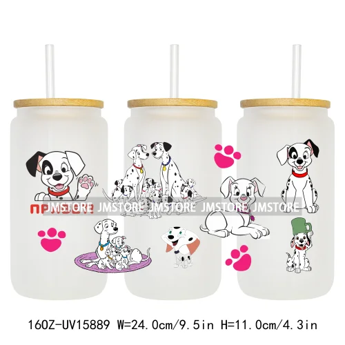 Cute Loyal Dogs Black Dalmatian UV DTF Cup Wraps Ready To Apply Waterproof Transfer Stickers For 16OZ Libbey Glass Can Tumbler